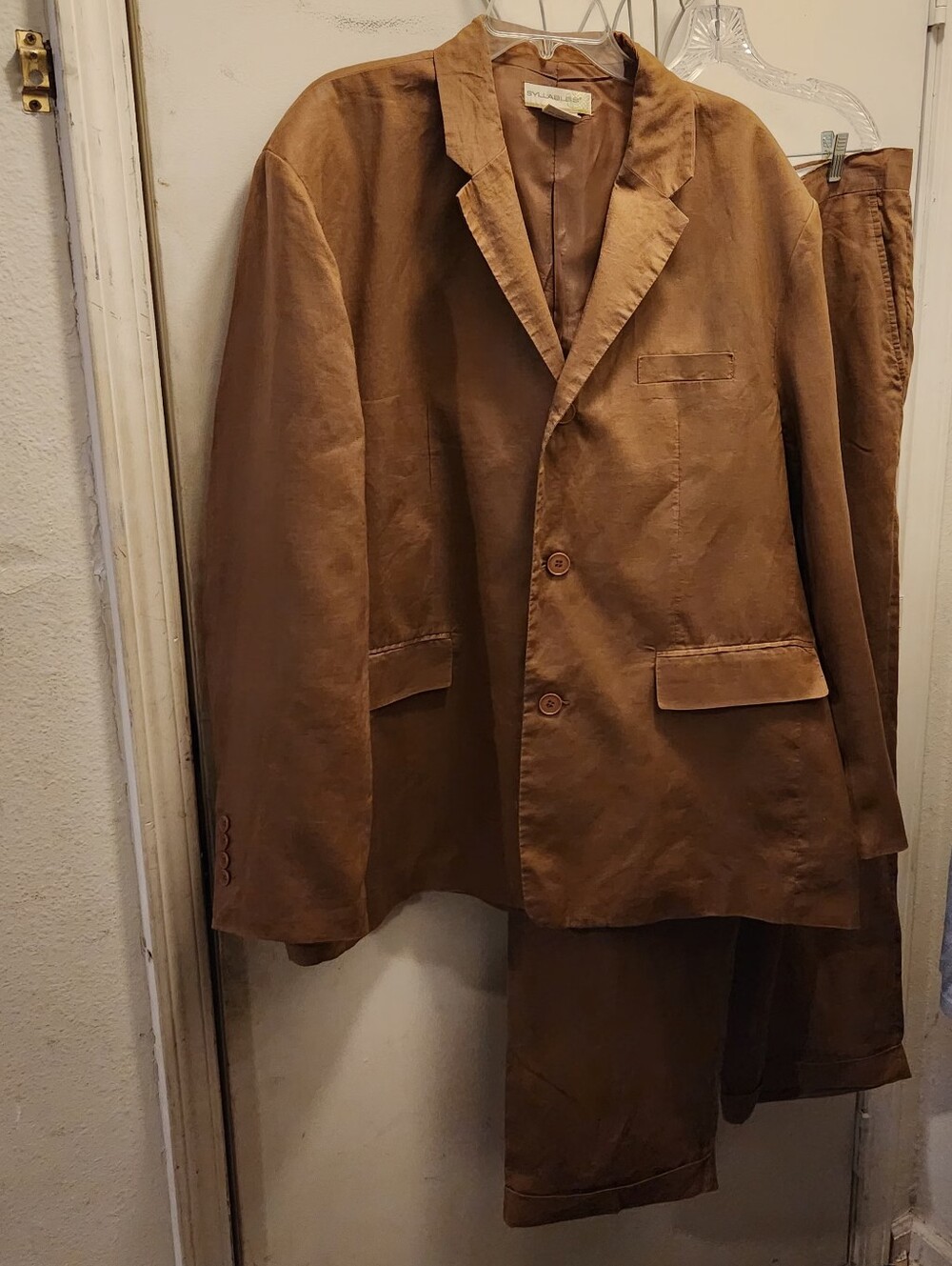 Syllables Vintage Linen XXL Men's Casual Brown Pants Suit